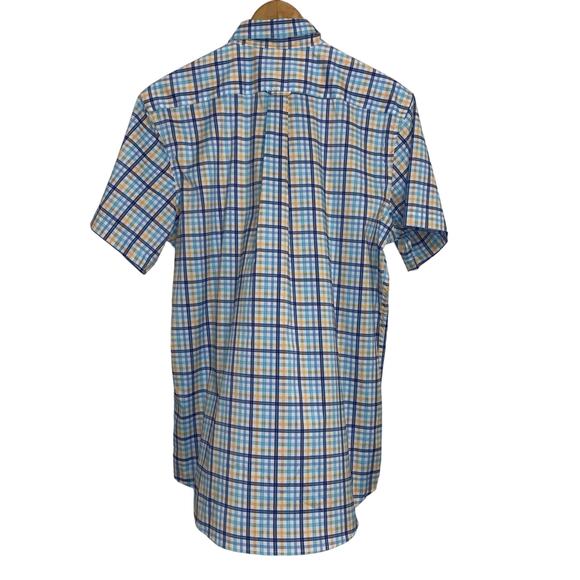 IZOD Blue Plaid Advantage Performance Short Sleeve Button Down Shirt - Picture 6 of 8